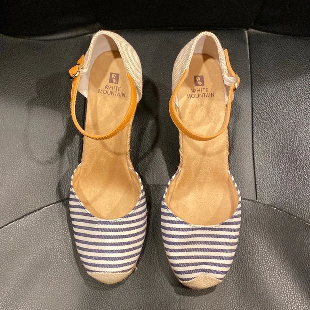 White Mountain striped denim espadrille wedges